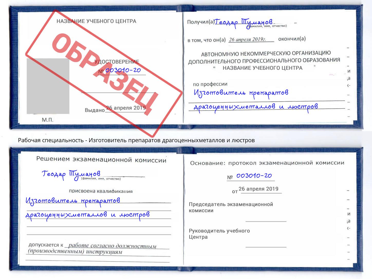 Изготовитель препаратов драгоценныхметаллов и люстров Дербент