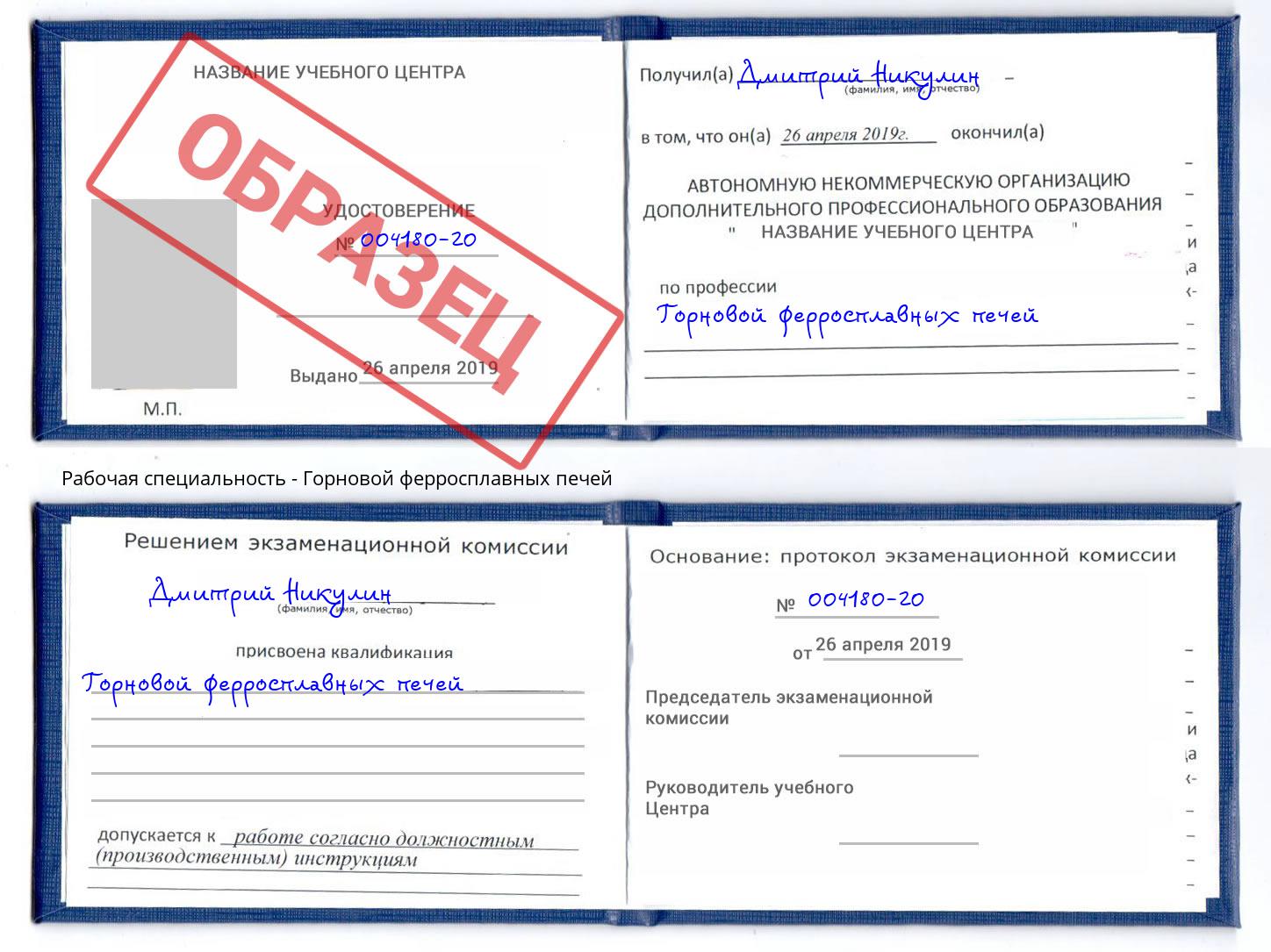 Горновой ферросплавных печей Дербент