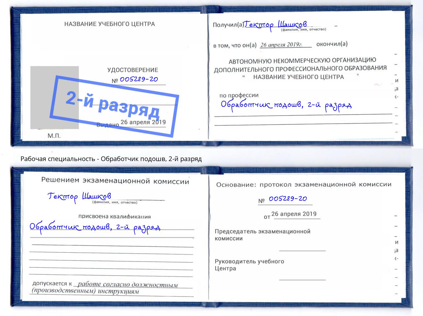 корочка 2-й разряд Обработчик подошв Дербент
