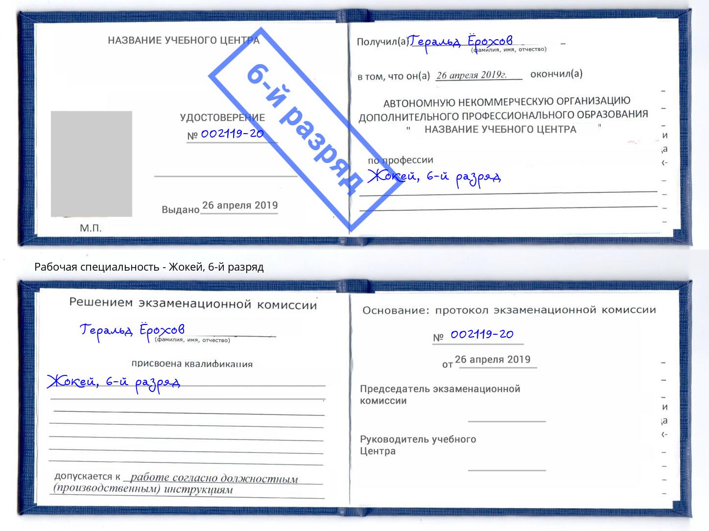 корочка 6-й разряд Жокей Дербент