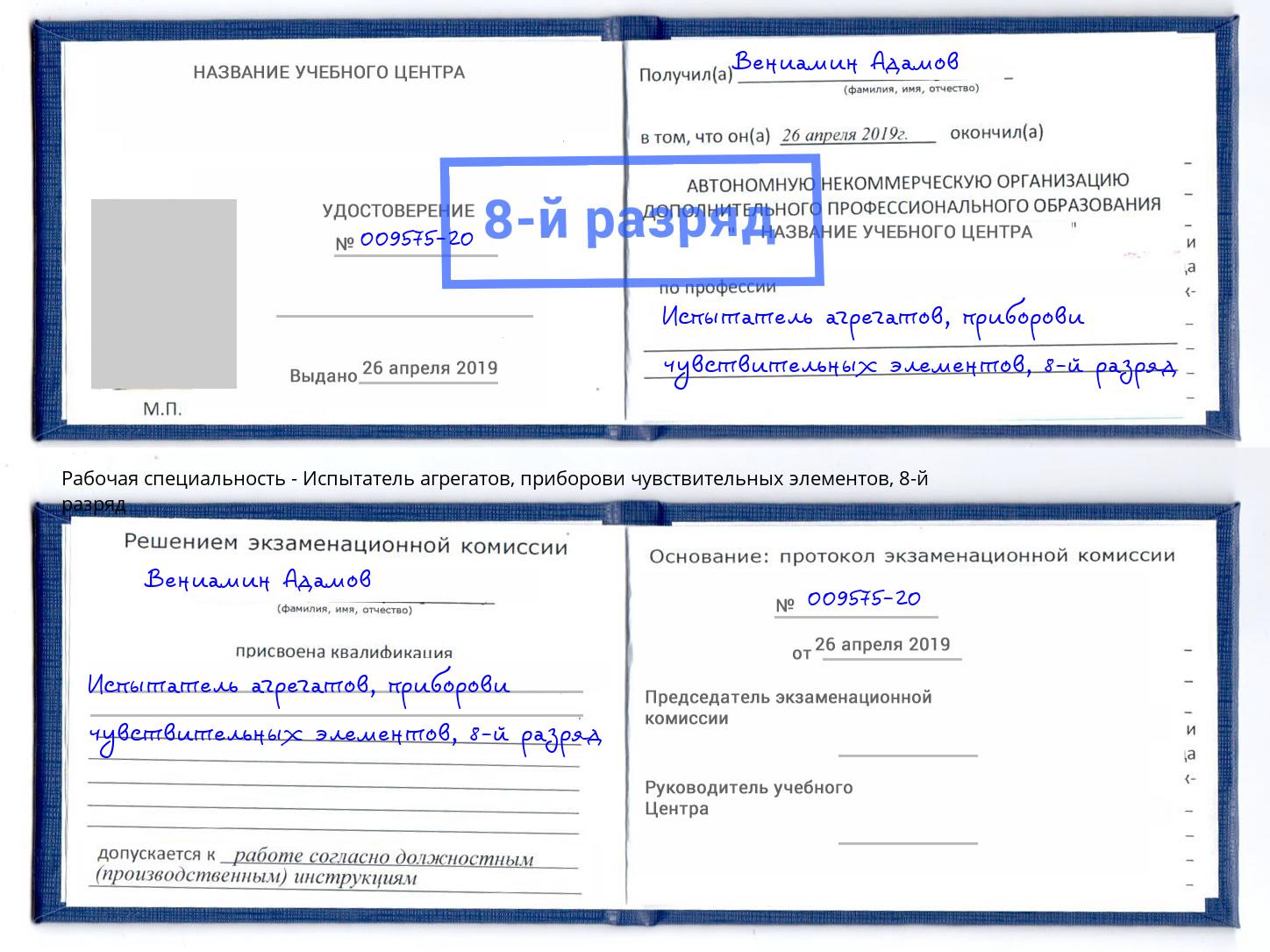 корочка 8-й разряд Испытатель агрегатов, приборови чувствительных элементов Дербент